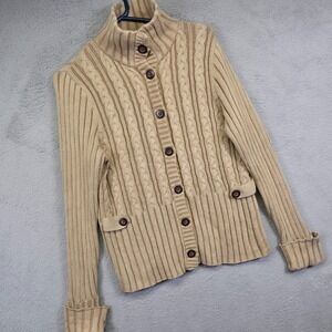 Eddie Bauer Cardigan Womens L Chunky Cable Knit Ribbed Preppy Y2K Old Money